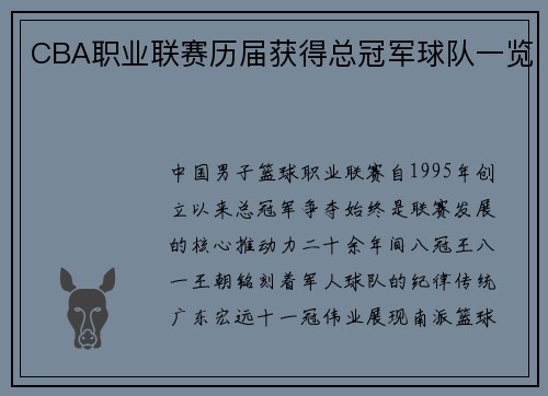 CBA职业联赛历届获得总冠军球队一览