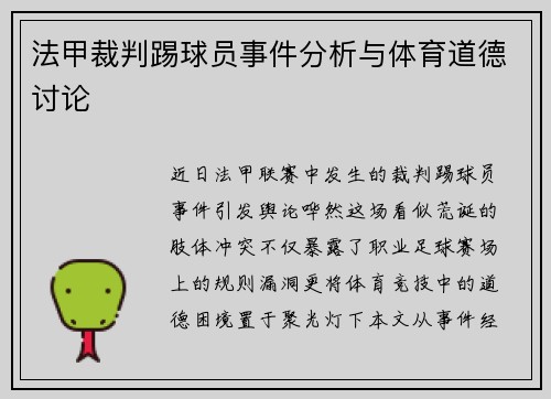 法甲裁判踢球员事件分析与体育道德讨论